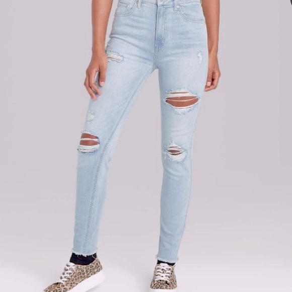 Women’s High Rise Distressed Jeans - Picture 1 of 3